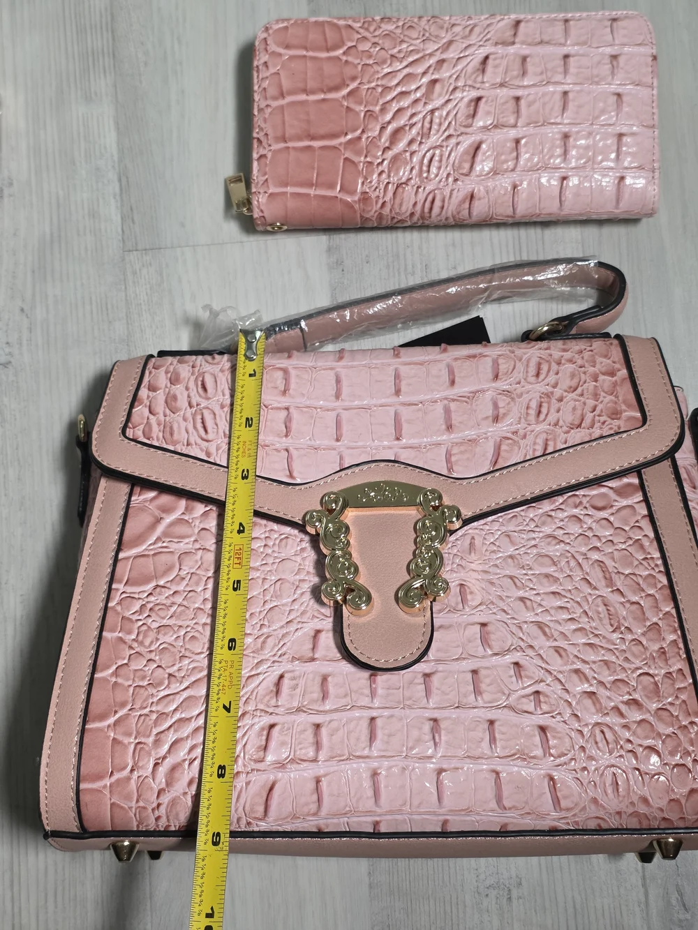 NEW Pink Croc Embossed 2-in-1 Satchel Handbag + Matching Wallet